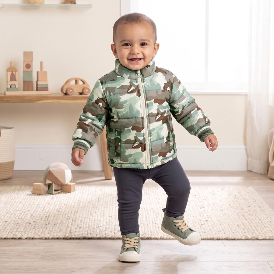 Infants Light Green Stand Collar Puffer Jacket, Light Green, large