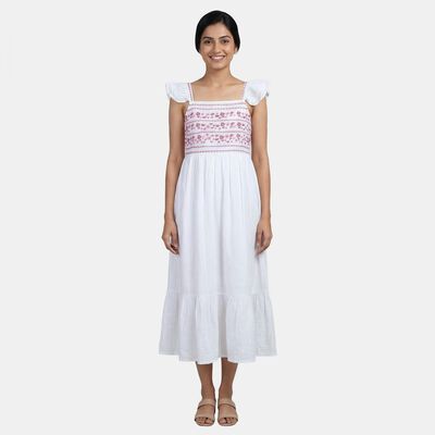 Women's Pink Cotton V-Neck Casual Dress
