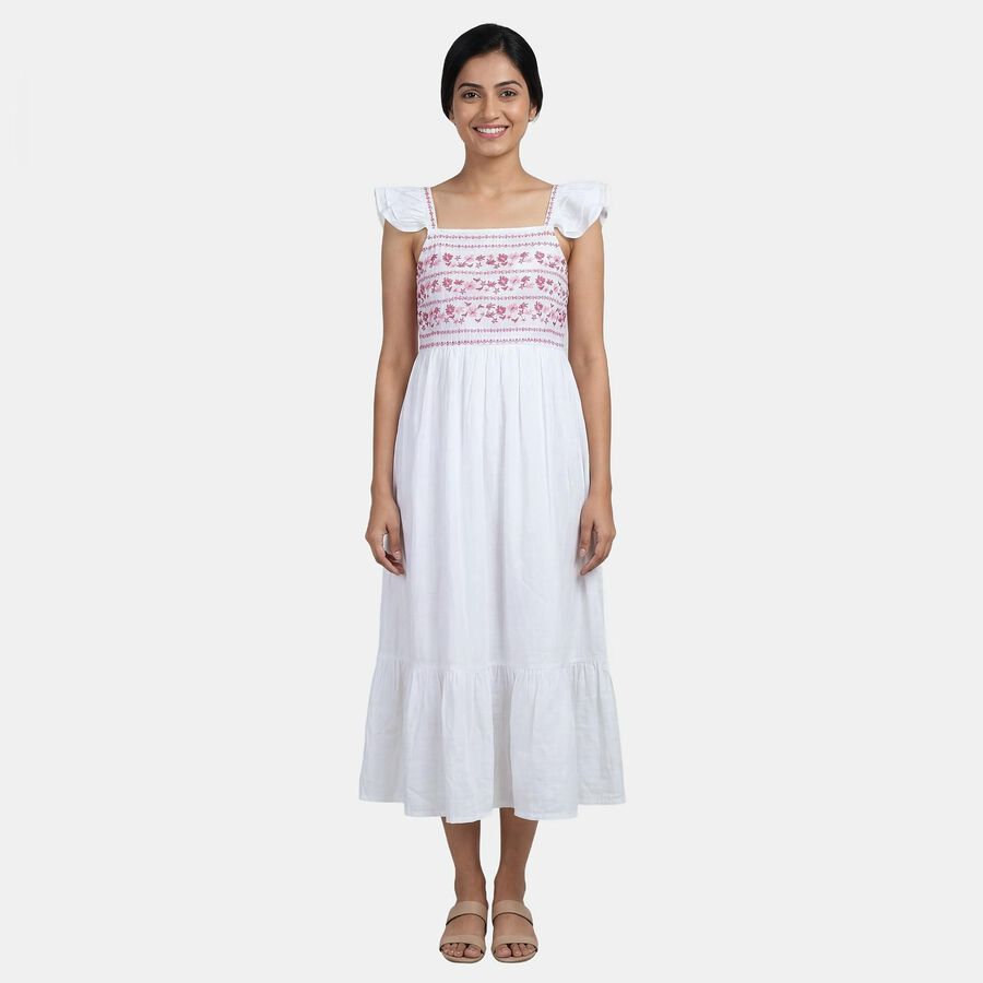 Women's Pink Cotton V-Neck Casual Dress, Pink, large