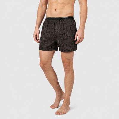 Men's Black Relaxed Fit Printed Boxers