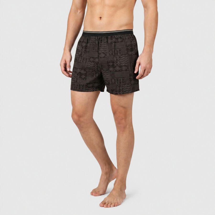 Men's Black Relaxed Fit Printed Boxers, Black, large