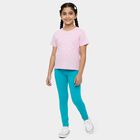 Girls' Pink Cotton Round Neck Casual T-Shirt, हल्का गुलाबी, small
