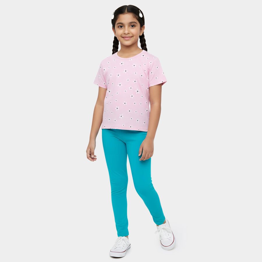 Girls' Pink Cotton Round Neck Casual T-Shirt, हल्का गुलाबी, large