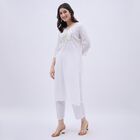 Women's White Cotton V-Neck Embroidered Kurta, ऑफ व्हाइट, small image number null