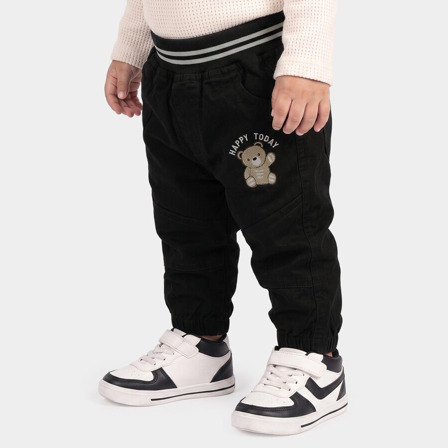 Infants' Black Regular Fit Jogger Trousers, काला, large