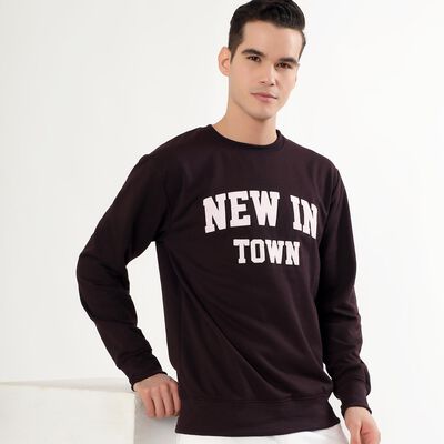 Men's Deep Maroon Crew Neck Graphic Sweatshirt