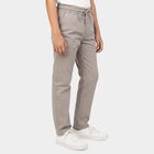 Boys Grey Straight Fit Drawstring Waist Trousers, हल्का ग्रे, small