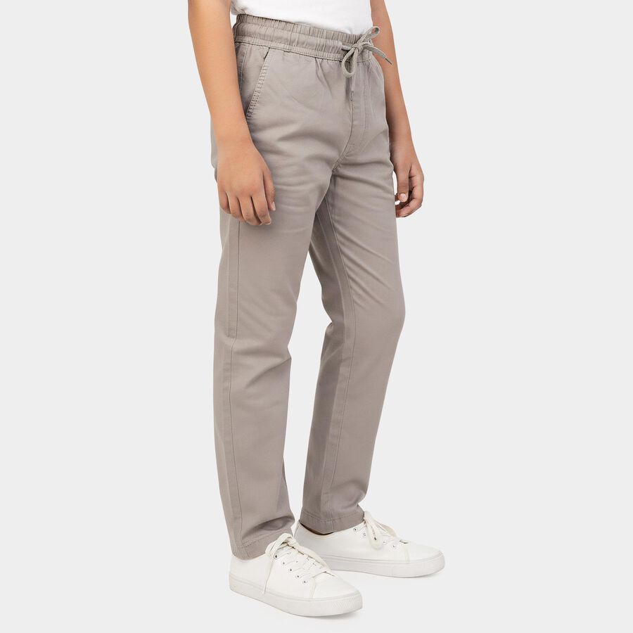 Boys Grey Straight Fit Drawstring Waist Trousers, हल्का ग्रे, large