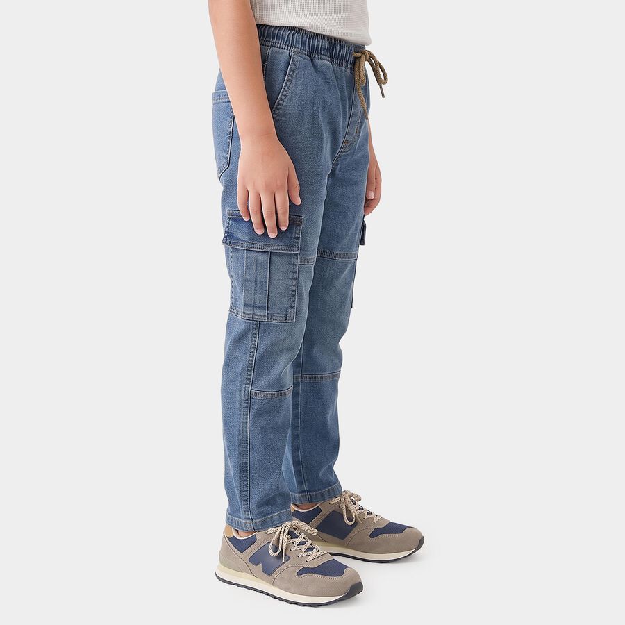 Boys Blue Cargo Fit Utility Jeans, Mid Blue, large
