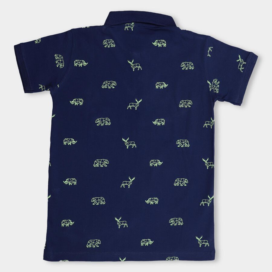 Boy's Navy Blue Cotton Polo Neck Casual T-Shirt, Navy Blue, large image number null