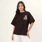 Women's Brown 100% Cotton Round Neck Minimalist T-Shirt, Brown, small