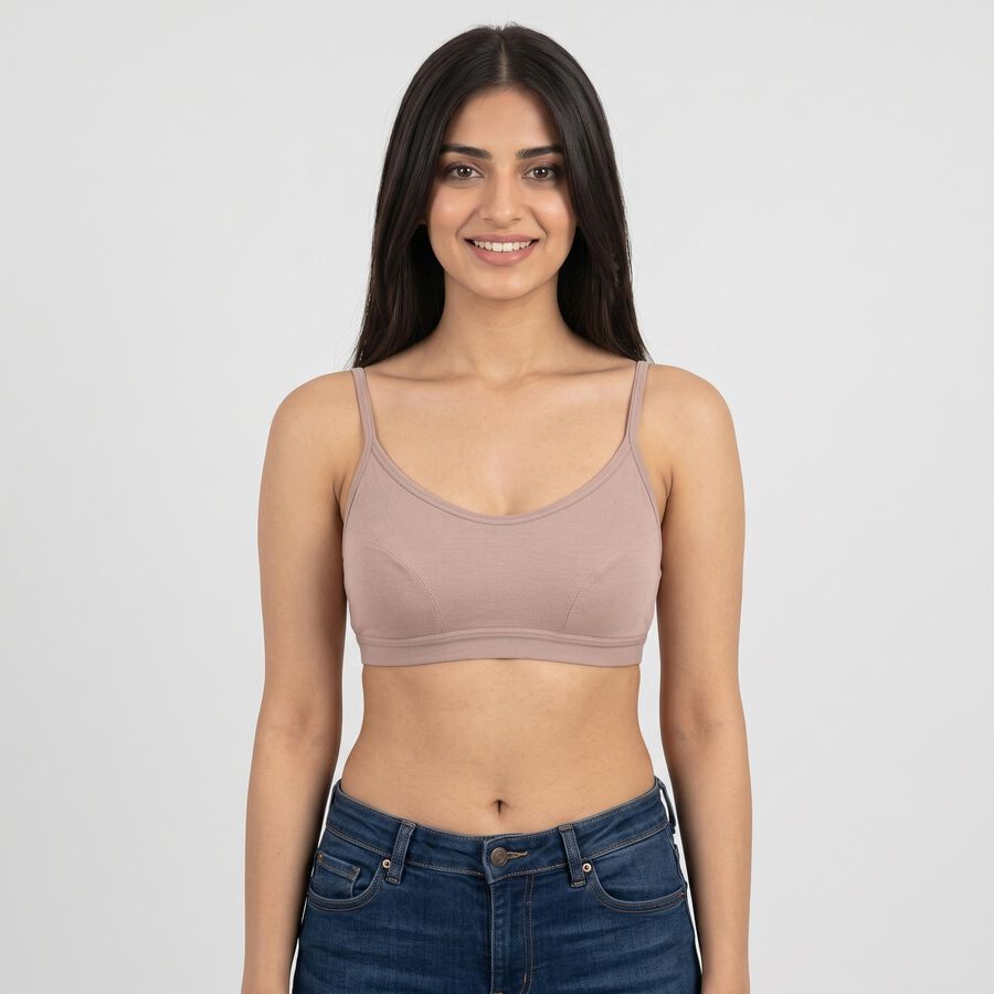 Women's Brown Scoop Neck Bralette Bra, भूरा, large