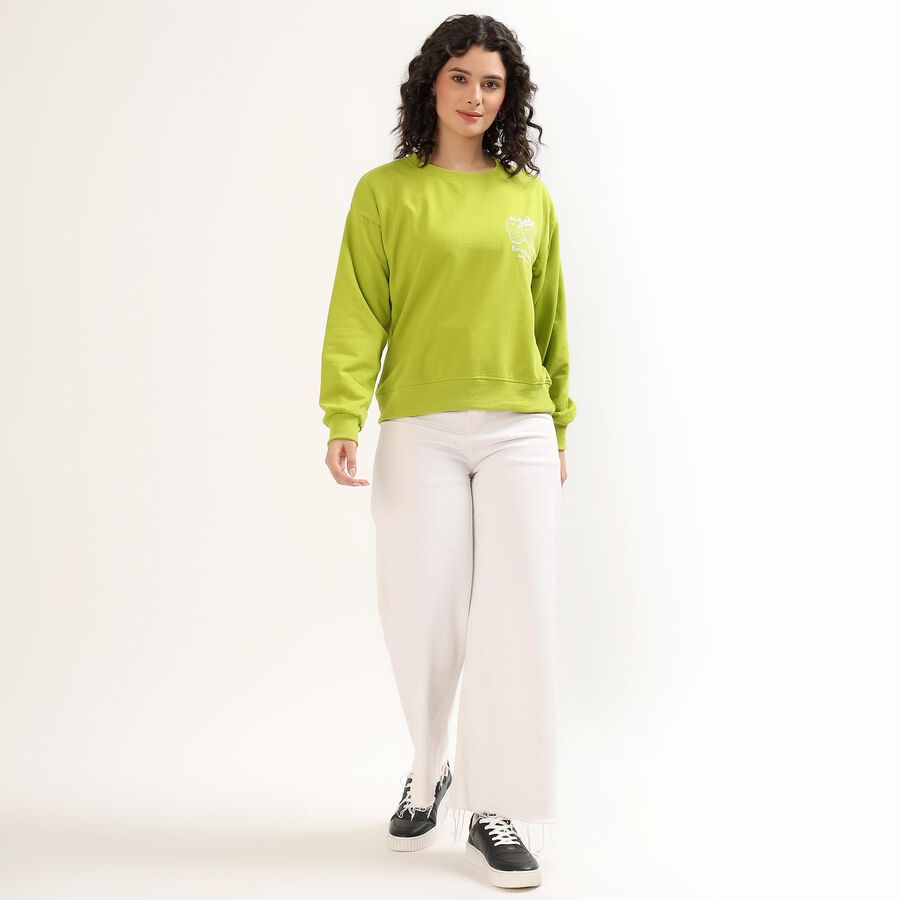 Women's Bright Lime Green Crew Neck Casual Sweatshirt, हल्का हरा, large image number null