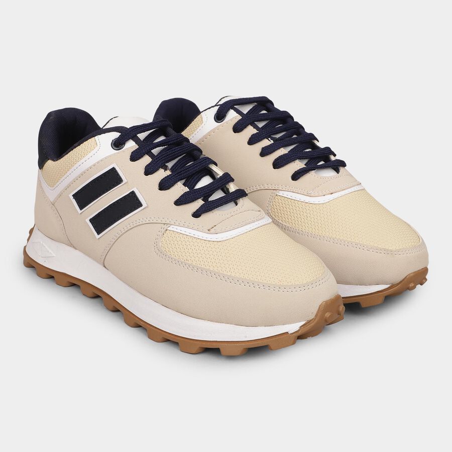 Men's Light Beige Lace-Up Casual Shoes, Beige, large