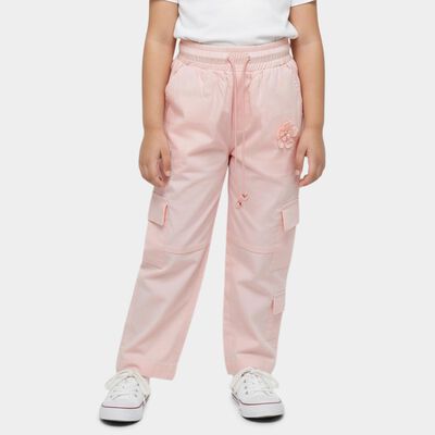 Girls' Pink Regular Fit Multi-Pocket Cargo Trousers