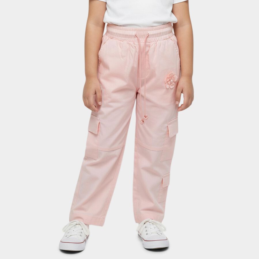 Girls' Pink Regular Fit Multi-Pocket Cargo Trousers, Light Pink, large