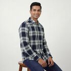 Men's Navy Blue Cotton Spread Collar Casual Shirt, नेवी ब्लू, small