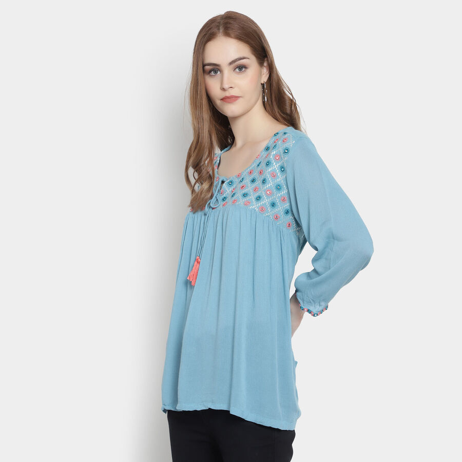 3/4Th Sleeves Straight Kurti, Mid Blue, large image number null