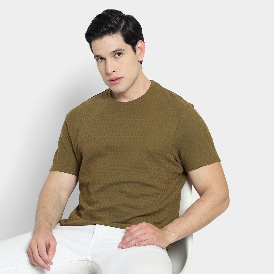 Men's Round Neck Half Sleeves T-Shirt, Brown, large image number null