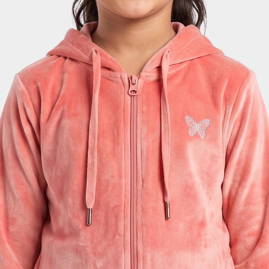 Girls Pink Hooded Neck Lounge Set Hipster Set, हल्का गुलाबी, large