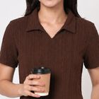 Women Brown Polo Neck Polo T-Shirt, भूरा, small
