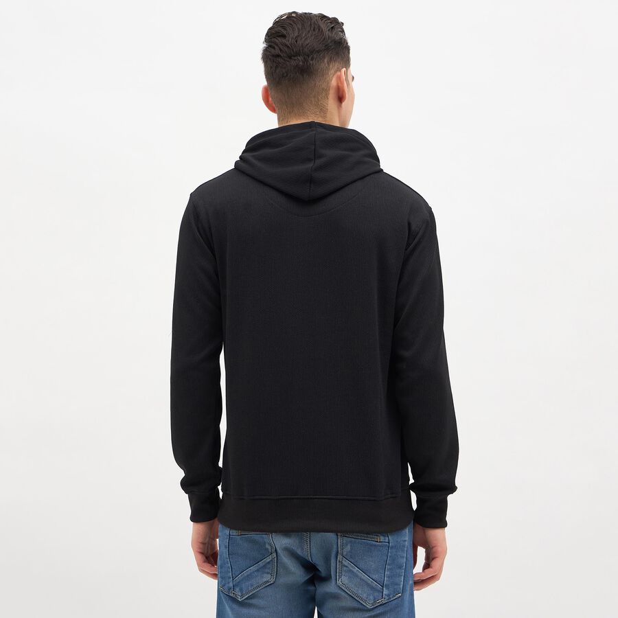 Men's Jet Black Hooded Relaxed Fit Sweatshirt, काला, large image number null