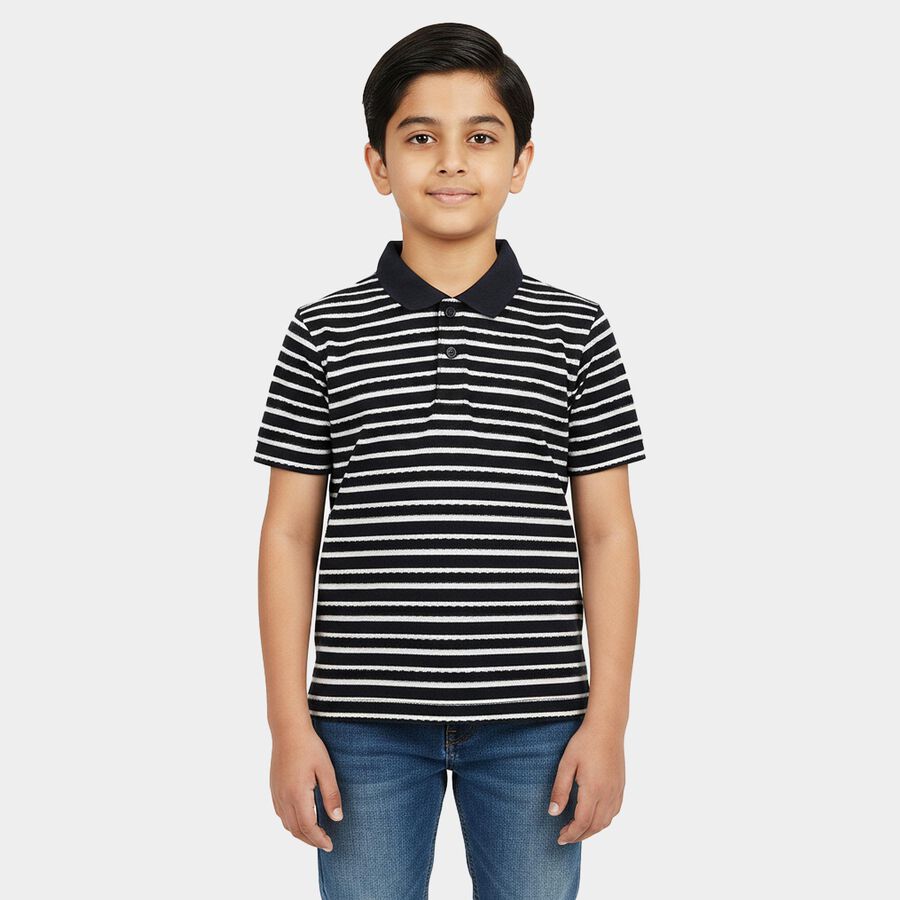 Boys Navy Blue Crew Neck Casual Boys T-Shirt, नेवी ब्लू, large