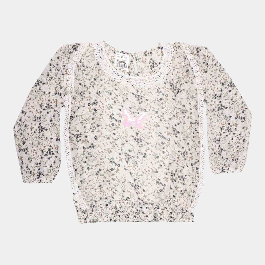 Girls Printed Top, White, large image number null