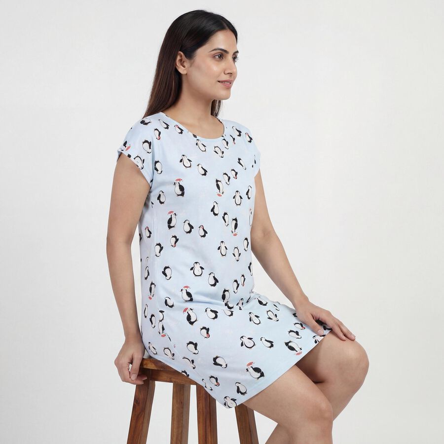 Women's Blue V-Neck Romantic Nighty, Light Blue, large