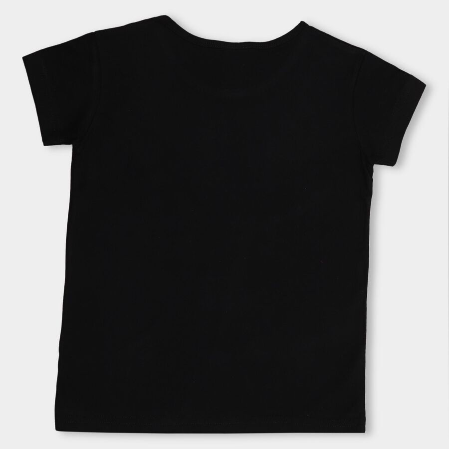 Girls' Jet Black Round Neck Casual T-Shirt, Black, large image number null