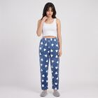 Women's Blue Straight Fit Heart Printed Lounge Pyjama, गहरा नीला, small