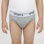 Boys' Mid Grey Regular Fit Solid Briefs, मिश्रित मध्यम ग्रे, small
