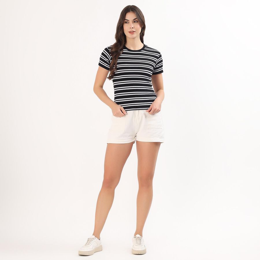 Women's Jet Black Round Neck Casual T-Shirt, Black, large