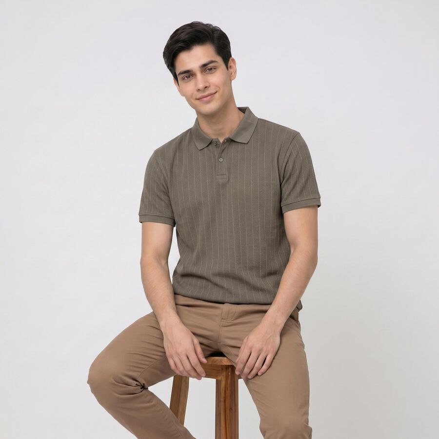 Men Olive Green Polo Neck Polo T-Shirt, Olive, large