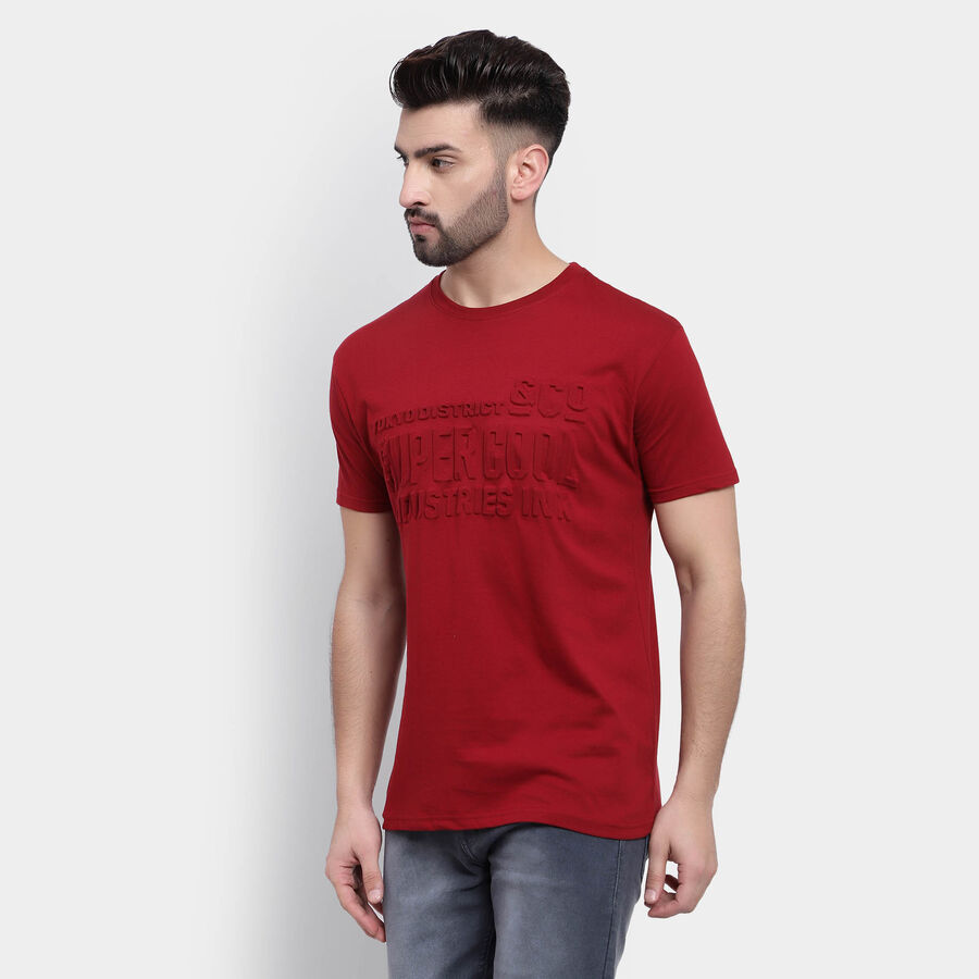 Cotton Solid Round Neck T-Shirt, Maroon, large image number null