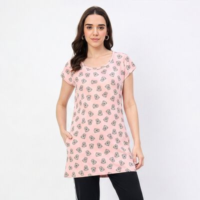 Women's Pink Round Neck T-Shirt Style Nighty