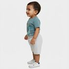 Infants' Teal Blue Cotton Round Neck Printed Baba Suit, Teal Blue, small