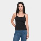 Women's Dark Grey Cotton Scoop Neck Camisole Slip, Dark Grey, small