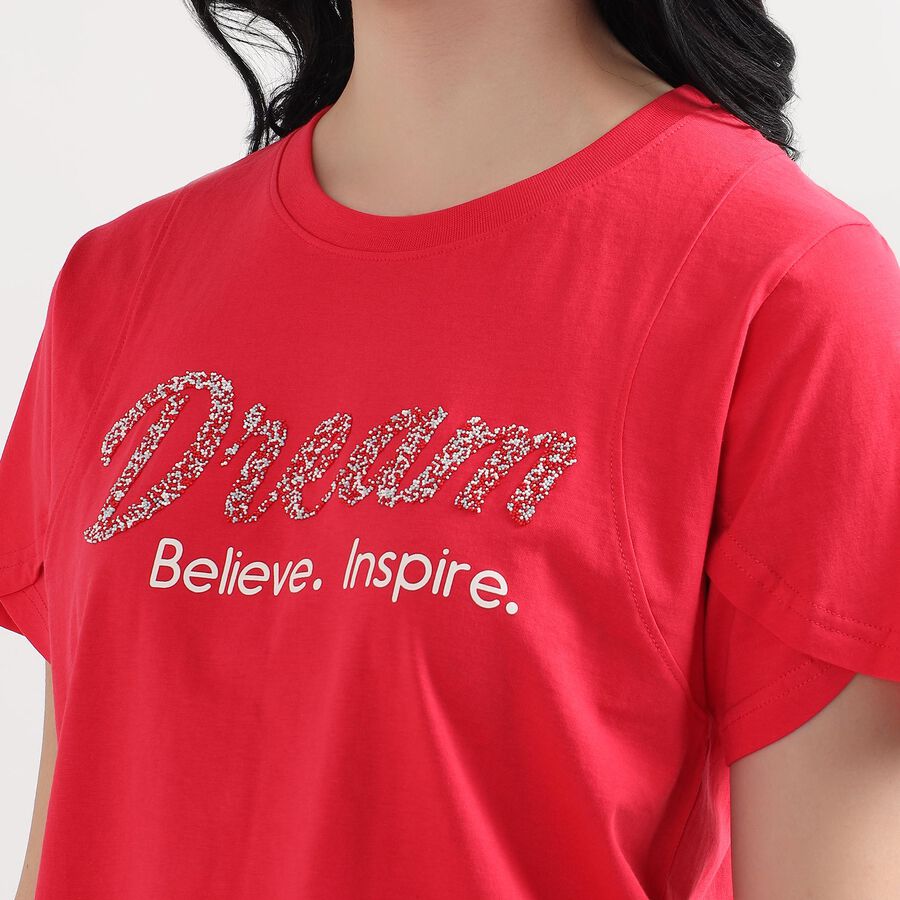 Ladies' 100% Cotton Round Neck T-Shirt, मूँगा (कोरल), large image number null