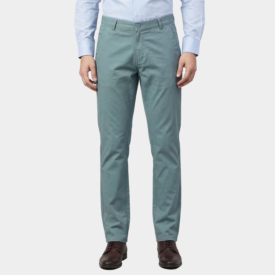 Men's Aqua Slim Fit Flat-Front Trousers, एक्वा, large