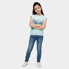 Girls' Light Blue Cotton Round Neck Graphic Print T-Shirt, Light Blue, small