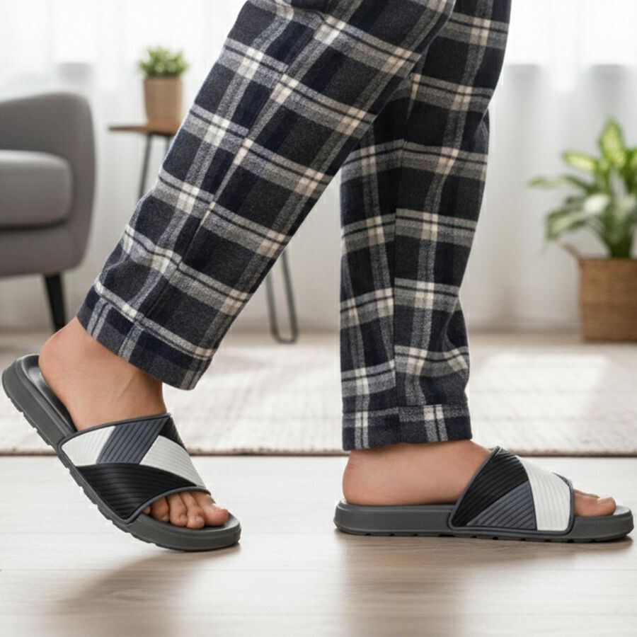 Men's Black Slip-On Sliders, काला, large