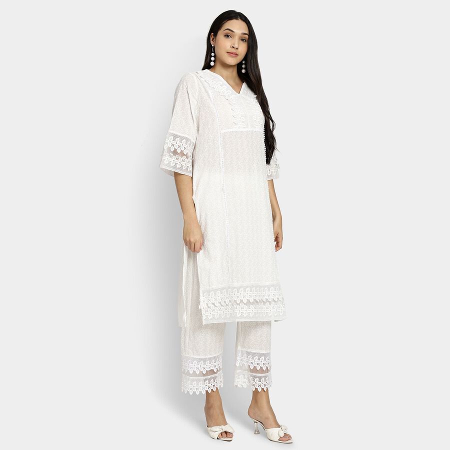 Ladies' 100% Cotton Ethnic Set, Off White, large image number null