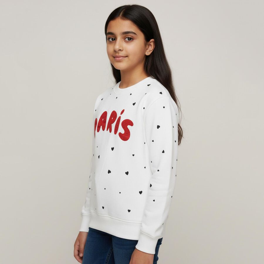 Girls Off White Crew Neck Casual Sweatshirt, Off White, large image number null