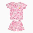 Infant Bright Pink Cotton Round Neck Casual Shorts Set, गुलाबी, small