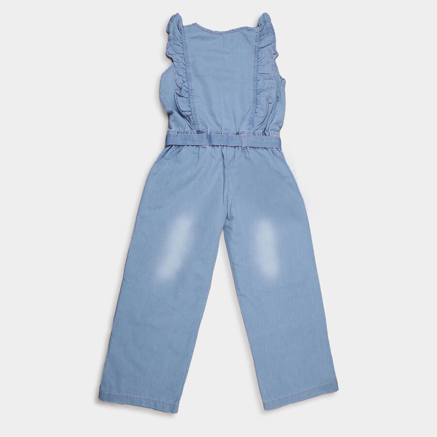 Girls Solid Sleeveless Jumpsuit, Mid Blue, large image number null