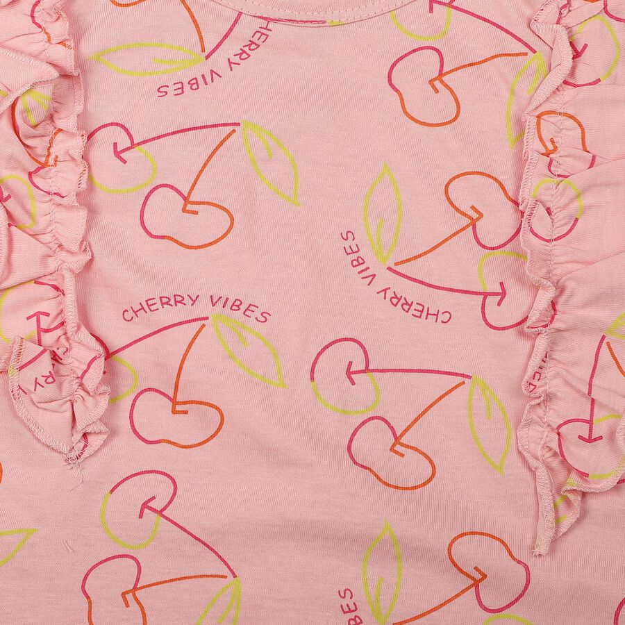Girls Pink Cotton Round Neck Regular T-Shirt, गुलाबी, large