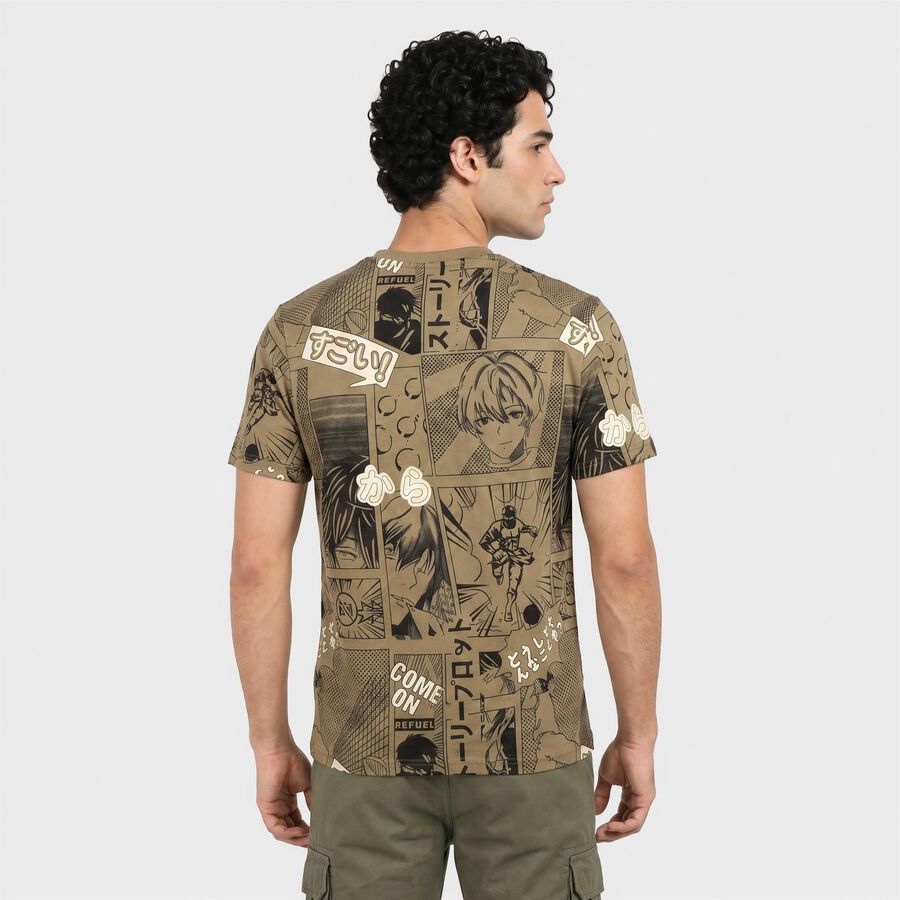 Men's Olive Green Cotton Round Neck Regular T-Shirt, ओलिव, large