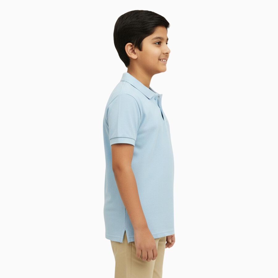 Boys Light Powder Blue Polo Neck Casual T-Shirt, हल्का नीला, large
