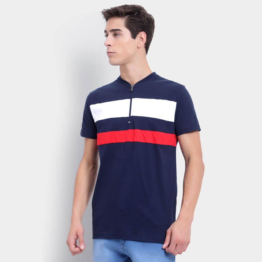 Stripes Henley T-Shirt, Navy Blue, large image number null